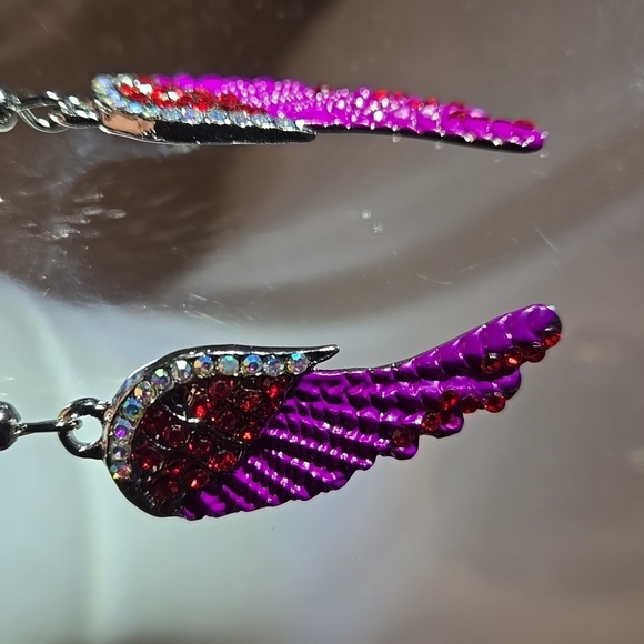 Angel Wings Rhinestone Alloy Earrings - purple - Picture 3 of 4